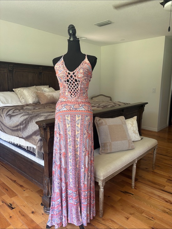 Sky Dresses & Skirts - Sky Crochet-Front Maxi Dress in Coral and Lavender Multi